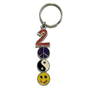 Y2K 2000 Millennium Keychain Sparkly Pink Ying Yang Happy Face Smiley Peace Cool